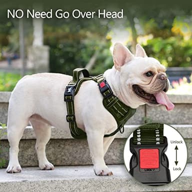 PoyPet No Pull Dog Harness, No Choke Reflective Dog Vest, Adjustable Pet Harnesses with Easy Control Padded Handle for Small Medium Large Dogs(Military Green,XS) - Image 2
