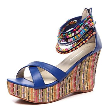 getmorebeauty Women's Navy Blue Weave Wedge With Pearls Across The Top Platform High Heels 10 US - Image 1