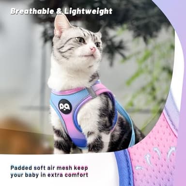 QQPETS Cat Harness and Leash Set for Walking Escape Proof, Safe Adjustable Kitten Vest with Reflective Strips, Easy Control Soft Mesh Lightweight Jacket (Blue-Pink Gradient, S(Chest 15”-15.7”)) - Image 3