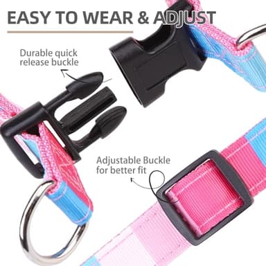 PUPTECK No Pull Dog Harness Soft Adjustable Basic Nylon Step in Puppy Vest Outdoor Walking with ID Tag, Striped Pink, M - Image 3
