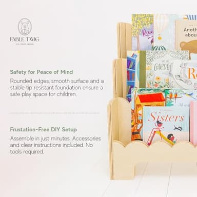 Fable Twig Wooden Kids Bookshelf w/Scalloped Edges- Made in USA- Perfect Height 3-Tier Montessori Shelf- Durable Childrens Bookcase for Kids Room or Playroom- Baby Book Shelf Nursery - Image 6