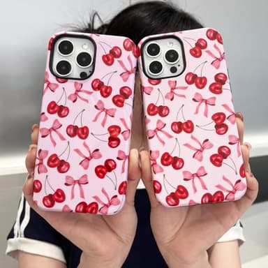 branple Compatible with iPhone 15 Pro Max Case, Cute Pink Cherry Bow Pattern with Shockproof Slim Soft TPU and Hard PC Protective Cover for Women Designed for iPhone 15 Pro Max Case, Glossy - Image 7