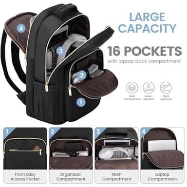 LOVEVOOK Leather Backpacks for Women,15.6 inch Leather Laptop Backpack Women Computer Backpack Laptop Bag,Stylish Quilted Travel Backpack Purse Work Bag College Teacher Backpacks with USB Port,Black - Image 2