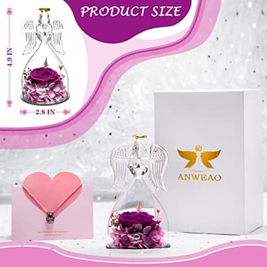 Mothers Day Rose Gifts Glass Angel Figurine with Three Roses Gifts, Preserved Forever Real Rose Gifts for Women, Angel Guardian with Rose for Valentine Day Mothers Day - Image 2
