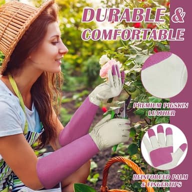 HANDLANDY Rose Pruning Gardening Gloves for Men & Women, Thornproof Long Gauntlet Gloves, Pigskin Leather - Breathable & Durability (Large) - Image 2