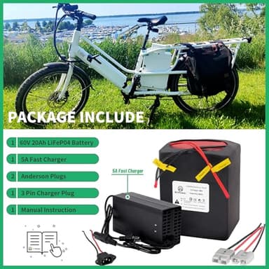 BtrPower 60V 20AH Ebike LiFePO4 Battery Pack with 50A BMS and 5A Fast Charger Fit for 1800W-350W Motor - Image 6
