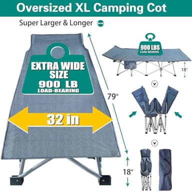 GETOVIN XXL Camping Cot with Mattress Oversize 32" Width Folding Cot Heavy Duty Comfortable Cots for Sleeping Guest Bed with Carry Bag Portable Easy to Set-up for Home Travel Outdoor 79" x 32" x 18" - Image 4