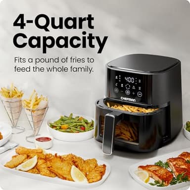 Chefman Air Fryer – 4 QT Compact Airfryer for Quick & Easy Meals, Features Hi-Fry Technology for Extra Crisp, Easy-View Window, Touch Controls with 4 Presets, Nonstick & Dishwasher Safe Basket - Black - Image 4
