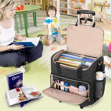 LUXJA Rolling Teacher Bag with Laptop Compartment and Detachable Dolly, Multifunctional Rolling Teacher Tote Bag (Patent Pending), Black - Image 7