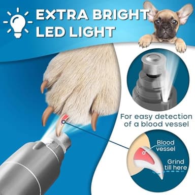 Dog Nail Grinder with LED Light – Quiet 2-Speed Pet Nail Trimmer for Small & Medium Dogs and Cats – Low Vibration Professional Nail File for Painless Claw Grooming - Image 4