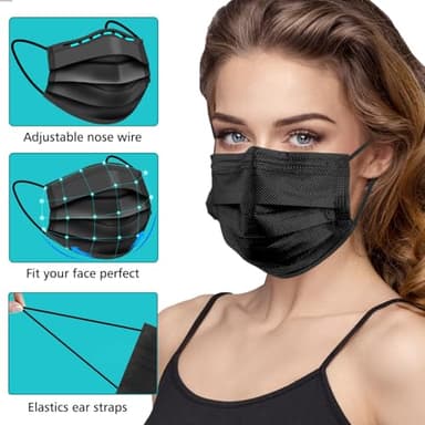 ZTANPS 50PCS Disposable Face Masks, Black Masks, 3 Layer Protection Black Disposable Face Masks - Image 3