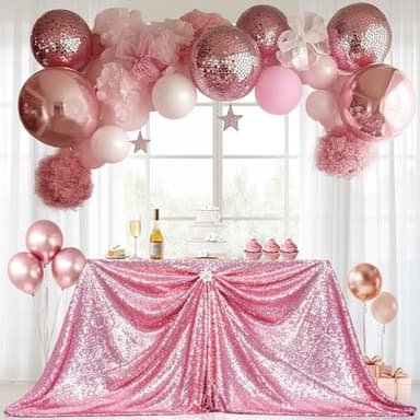 PartyDelight Sequin Tablecloth Fuchsia Pink 60"x126" Rectangle Shimmer Table Cloths Sparkle Glitter Decorations - Image 6