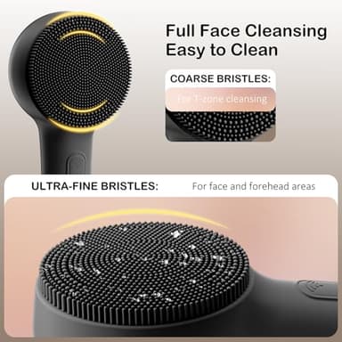 Facial Cleansing Brush Silicone Face Scrubber Waterproof Rechargeable Exfoliator Massage Device for Men & Women, Deep Pore Cleansing, Exfoliating, Removing Blackhead Electric Face Scrub Brush (Black) - Image 3