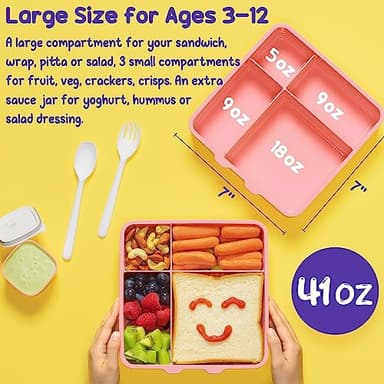 Fimibuke Kids Bento Lunch Box with 4 Compartments, Insulated lunch Bag, Stainless Steel Insulated Water Bottle, Ice Pack & Utensils Set, Birthday Gifts for Ages 3-12 Back to School Toddler Girls Boys - Image 2