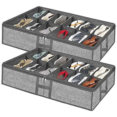 Meerainy Under Bed Shoe Storage Organizer for Closet 2 Pack- Fits 24 Pairs Underbed Shoes Rack Container Boxes with H Shap Sturdy Handles and Clear Window,Foldable Shoe Rack Holder,Grey - Image 1