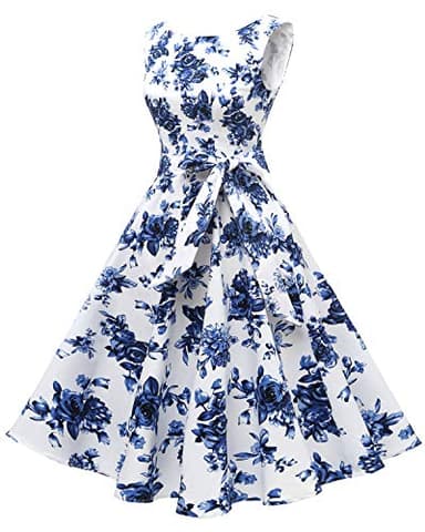 Hanpceirs Women's Boatneck Sleeveless Swing Vintage 1950s Cocktail Dress Porcelain M - Image 4