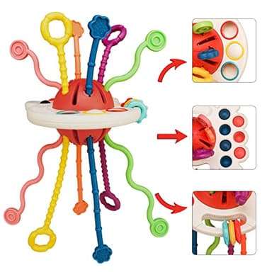 Tiyol Montessori Toys, Silicone Pull String Activitys, Developmental Pulling Baby Sensory Toy, Car Seat Airplane Travel Toddler Boy &Girl Infant Birthday Gifts - Image 1