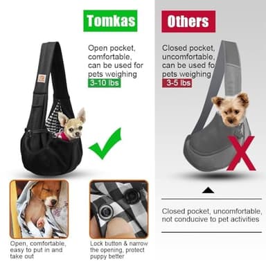 Tomkas Small Dog Sling Carrier - Classic Pocket & Classic Strap - for 3-10 lbs Pets(Black) - Image 7