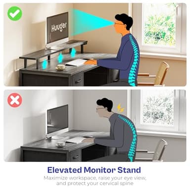 Huuger 55 inch Computer Desk with 4 Drawers, Gaming Desk with LED Lights & Power Outlets, Home Office Desk with Large Storage Space for Bedroom, Work from Home, Gray - Image 9