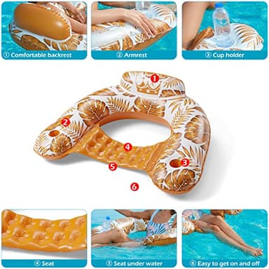 Jasonwell Inflatable Pool Float Chair - 2 Pack Pool Floaties Chair Floats Loungers for Swimming Pools Floating Lounger with Cup Holders Toy Party Floaties for Adults L - Image 8