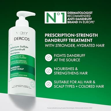 Dercos Anti Dandruff Shampoo, Dry Scalp Treatment and Itch Relief. Prescription Strength Comparable to 2% Ketoconazole, for Mild to Severe Dandruff-Prone Hair & Flaky, Itchy Scalps, 13.5 Fl. Oz. - Image 2