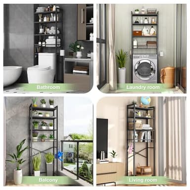 Kalrin Over-The-Toilet Storage Rack, 4-Tier Bathroom Organizer Shelf Over Toilet with Adjustable Shelf and Basket, Freestanding Space Saver Bathroom Shelves Above Toilet for Room (Pure Black) - Image 3