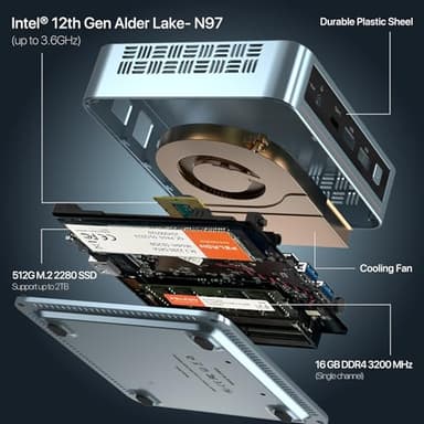 PELADN Mini PC, N97(up to 3.4GHz),16GB DDR4/512GB SSD,Type-C/Dual HDMI,Mini Desktop Computer,4K/60Hz Triple-Display USB3.2/BT4.2/WiFi5 Mini Computers for Home Business - Image 3
