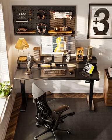 FEZIBO 48 x 24 Inch Height Adjustable Electric Standing Desk with Double Drawer, Stand up Home Office Computer Desk with 4 Height-Adjustable Feets & 2 Hooks,Black - Image 3