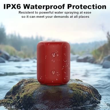 Bobtot Portable Speaker Bluetooth, IPX6 Shower Speaker Waterproof, 25H Playing Time, Loud and Stereo Sound with Bass, Dual Pairing for Party, Camping, Travel, Red - Image 5