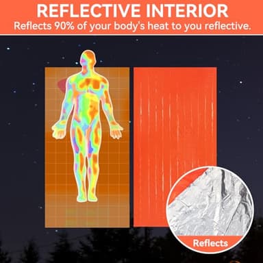 Esky Emergency Sleeping Bag, 4 Pack Portable Thermal Bivy Sack, Waterproof Lightweight Emergency Blanket Survival Gear with Compass and Whistle for Camping Hiking Outdoor Adventure, Orange - Image 3