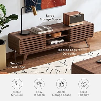 mopio Ensley TV Stand, Mid Century Modern for 55/60/65 inch TV, Farmhouse TV Stand, Entertainment Center with Storage, TV and Media Console for Living Room (Walnut, 59" Low) - Image 6