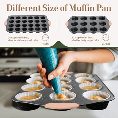 Slow Slog 11-Piece Baking Pans Set, Nonstick Bakeware Sets, Oven Pans for Baking with Silicone Handles, Includes Cookie Sheet, Cake Pans, Loaf Pan, Pizza Pan, Muffin Pan, Khaki&Black - Image 4