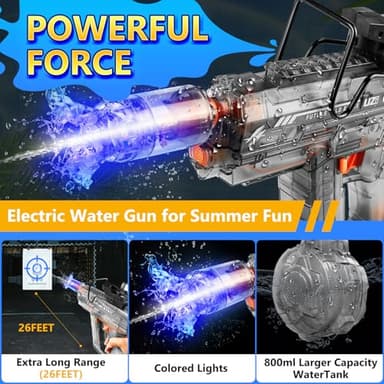 Electric Water Gun for Adults - 800ml Large Capacity, 40 FT Long Range, Automatic Water Suction, 40 Mins Continuous Shooting, Perfect for Outdoor Battles, Parties & Summer Fun - Image 2