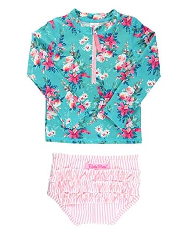 RuffleButts® Baby/Toddler Girls Fancy Me Floral Long Sleeve Rash Guard Bikini - 6-12m - Image 1