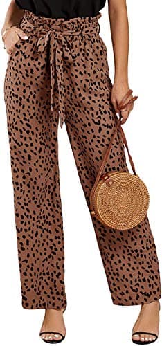 SySea Womens High Waist Leopard Pants Wide Leg Long Belted Palazzo Trousers with Pockets - Image 1