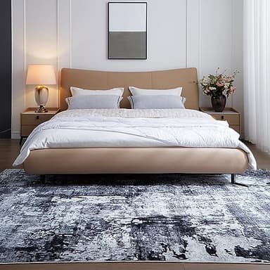 Rugcomf 6x9 Rug Washable Bedroom Rug Large Soft Area Rug Abstract Pattern Non-Slip Faux Wool Vintage Rug for Living Room, Farmhouse, Dining Room, Kids Playroom, Grey and Black - Image 3