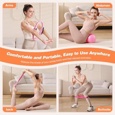 Vanlgs Pilates Kit 13Pcs Home Pilates Essentials Workout Kit with 13" Ring, 10" Ball and Resistance Bands for Women at Home Pilates Equipment Set for Beginners（Pink） - Image 6
