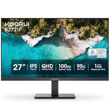 KOORUI 27 Inch QHD (2560x1440) IPS Ultra-Thin Computer Gaming Monitor, 100Hz Refresh Rate, DCI-P3 95%, FreeSync & G-Sync, 1ms MPRT, HDR10, VESA 100x100mm, Tilt Adjustable for Game and Work - Image 1