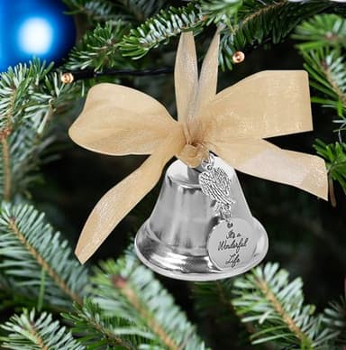 Sliver Christmas Hanging Ornament with Bowknot Ribbon - Xmas Angel Wing Tree Bells for New Year Party Supplies - Image 3