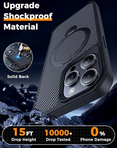 FlyReal Designed for iPhone 15 Pro Max Case with 360° Magnetic Stand, Carbon Fiber Phone Case [Compatible with Magsafe] [16FT Military Protection] with Stand Ring 6.7'', Black - Image 5