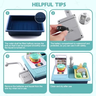 FunMission Play Kitchen Sink Toys, Children Electric Dishwasher Play Sink with Running Water, Play Kitchen Accessories, Upgraded Real Faucet for Water Play, Role Play House for Toddlers 3+ - Image 5