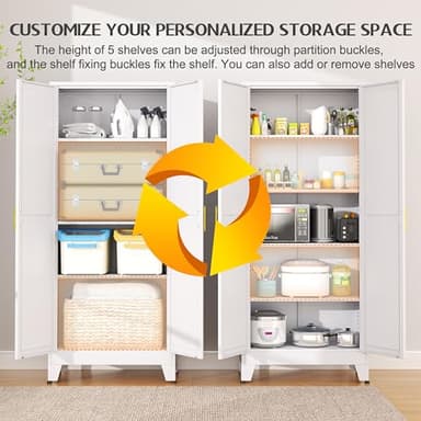 GAIOUS 75.2" Tall Metal Kitchen Pantry Storage Cabinets with 2 Door and 5 Adjustable Shelves, Cupboard for Kitchen, Dining Room, Living Room and Bathroom, White - Image 4