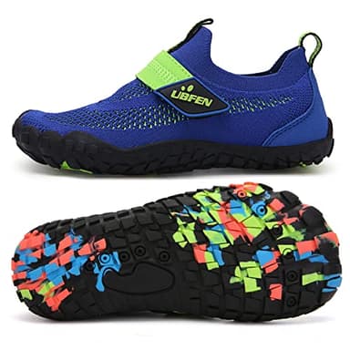 UBFEN Kids Water Shoes for Boys Girls Quick Dry Lightweight Aqua Socks for Toddlers Little Big Kid Barefoot Beach and Pool Sports Non-Slip Swim Shoes D Blue 2 Big Kid - Image 1