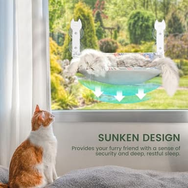 HiPetpy 2 Pack Cat Window Perch, Glow in The Dark Foldable Cat Hammock with Sunken Design & Removable Soft Cover, Breathable Cordless Window Bed for Resting Indoor Kitten (Shallow Perch, 2 Pack - M) - Image 3