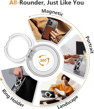 Temdan Magnetic for iPhone 16 Case,[with 360°Rotatable Invisible Magnetic O-Ring Stand][Military Grade Shockproof][Compatible with MagSafe] Slim Phone Case for iPhone 16 6.1" Clear - Image 2