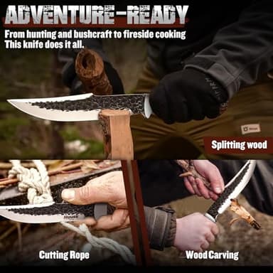 Huusk Fixed Blade Bowie Knife - 8" Hunting Knife with Sheath, Full Tang Survival Knives with Ergonomic Wood Handle, Outdoor Bushcraft Knives for Camping Hiking Fishing BBQ, Father's Day Gifts Box - Image 5