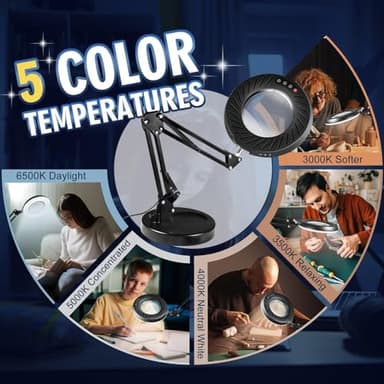 12X Magnifying Glass with Light and Stand, 144 LEDs Brightest Desktop Magnifying Lamp, 10 Dimmable Brightness 5 Color Modes, Hands Free Metal Desk Lamp for Craft Reading Painting Hobby Close Work - Image 4