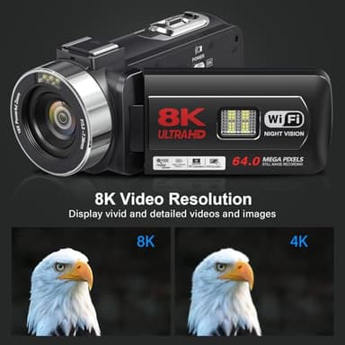 8K Video Camera Camcorder 64MP YouTube Vlogging Cameras IR Night Vision WiFi Webcam Camcorders with 18X Digital Zoom 3.0”Touch Screen Stabilizer, Mic, 64G SD Card, Remote Control and 2 Batteries - Image 2