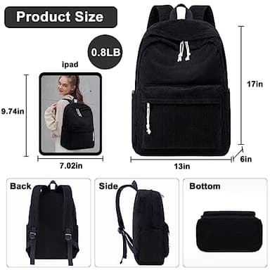 School Backpack for Teens Large Corduroy Bookbag Lightweight 15.6 inch Laptop Bag for Girls Women Casual High School College - Image 2