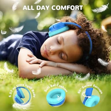 iClever Kids Bluetooth Headphones with LED Lights, 43H Playtime, Type-C Fast Charging, BTH18 Safe Volume 74/85dBA, Bluetooth5.3,Toddler Headphones Aux Cord for iPad/Tablet/Travel/School, Blue - Image 6